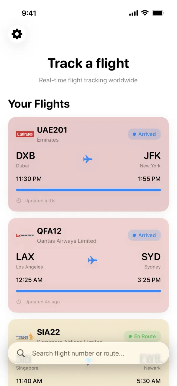 FlightTracky home screen
